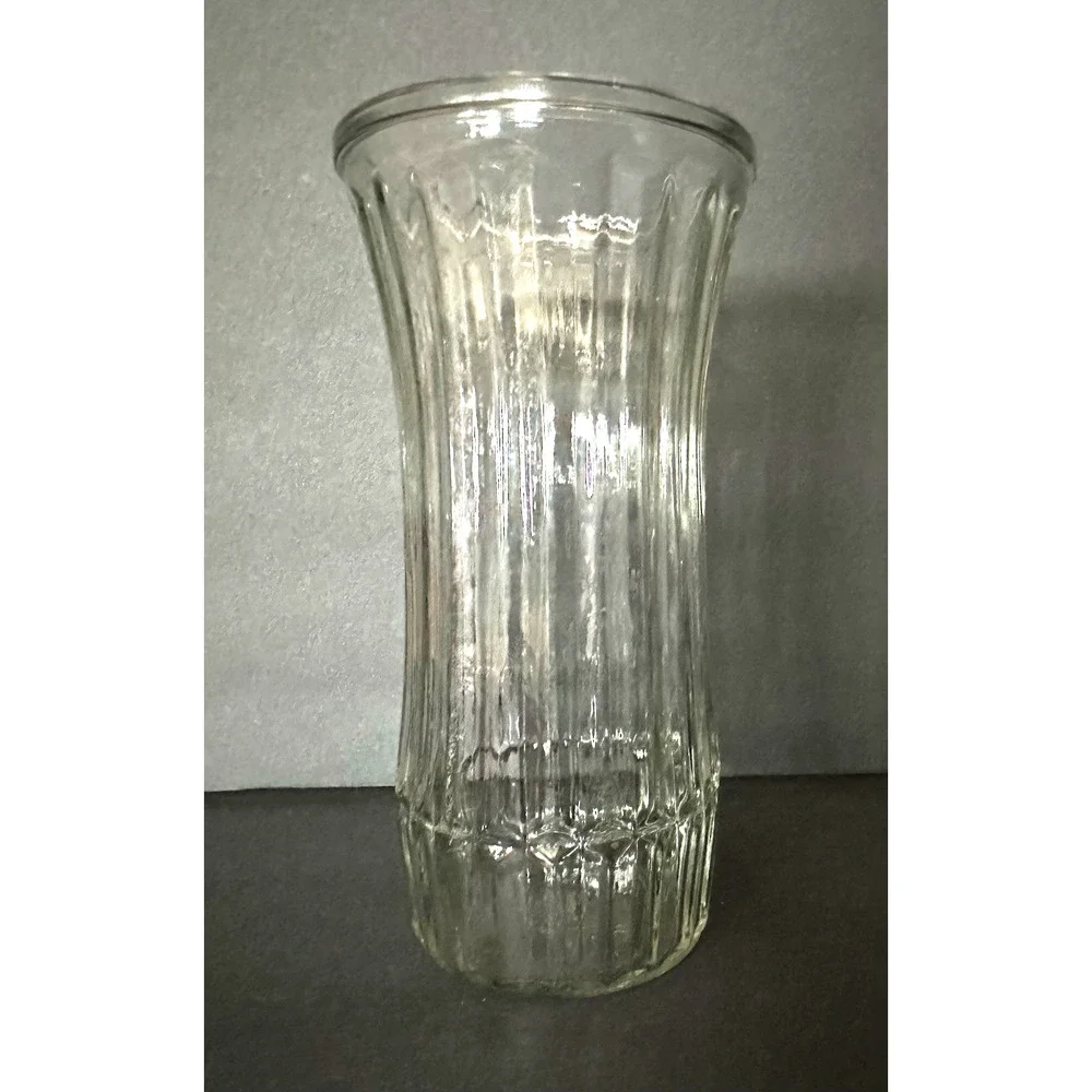 VTG Hoosier Glass Vase Clear Ribbed Fluted Hourglass 4088-C USA 8.5